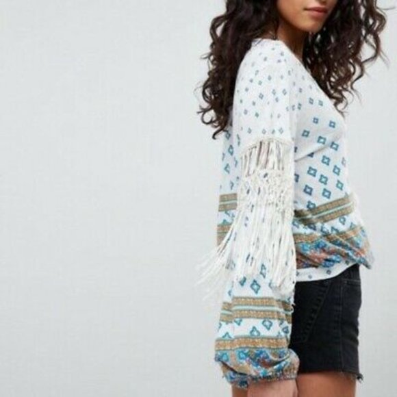 Free People Fringe Macra Maze Me Boho Blouse - Picture 2 of 8